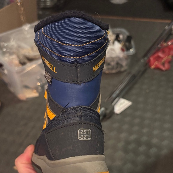 Merrell Kids Snow Boots Size 10 (Toddler) Navy Yellow Winter Boots - Picture 3 of 7